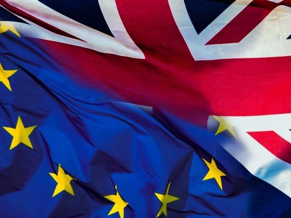 The UK flag in contrast to the EU flag