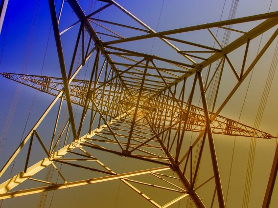 A shot of a power pylon from the inside